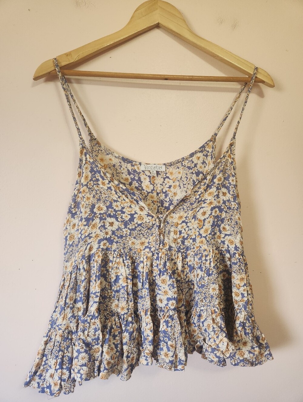 Patrons of Peace Ditsy Floral Tiered Ruffle Tank Top Boho Braided Cami Medium - Picture 1 of 8